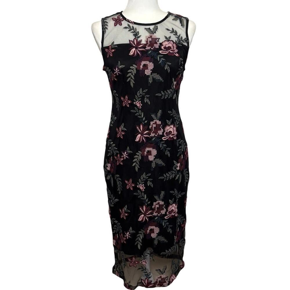 Calvin Klein Floral Embroidered Sheath Dress Women's 8 Black Whimsigoth NWT